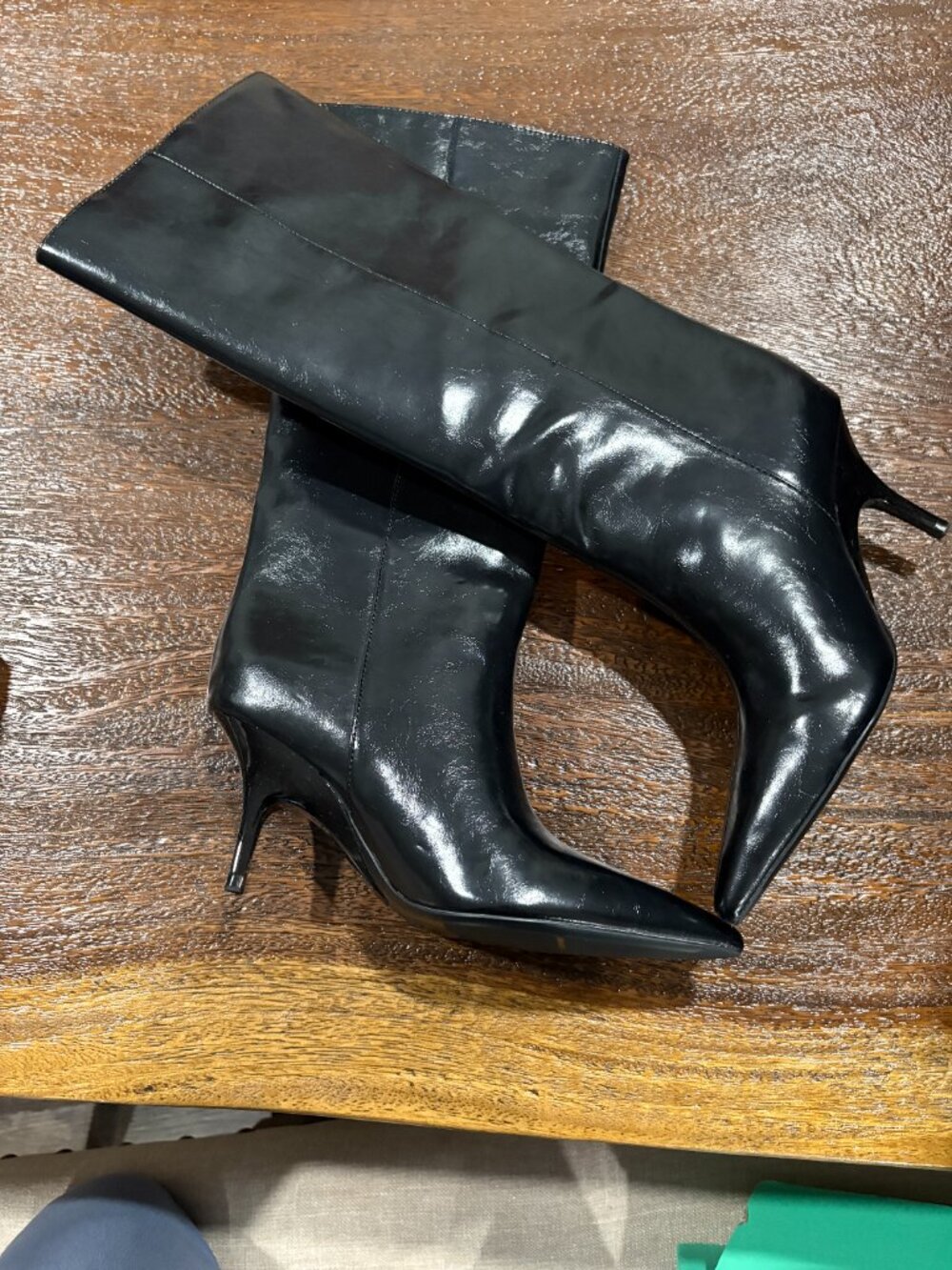 KITTEN HEEL HIGH BOOTS Black Patent Polyester sz 7.5 7 1/2 NWT NEW - Picture 3 of 5